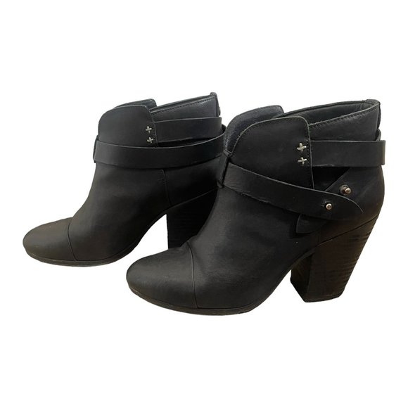 Rag & Bone Black Leather Harrow Boots Size 38 Edgy Moto Biker - Picture 6 of 10
